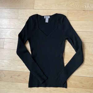 XS - Black Long Sleeve Sweetheart Neckline Top